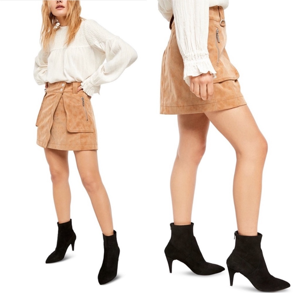 NWT Free People Carson Utility Faux Leather Suede Skirt Tan Wrap Size 6